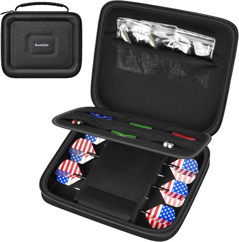 casmilee Dart Cases Hold 6 Soft Tip and Steel Darts Set, Dart Holder Bag Storage Organizer with 6 Built-in Pockets Hold Flights, Tips and Shafts Accessories (Box Only) - Image 1